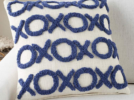 Life Styles Blue Ink Tufted XOXO 18" Square Throw Pillow