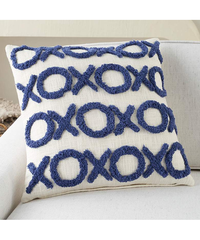 Life Styles Blue Ink Tufted XOXO 18" Square Throw Pillow