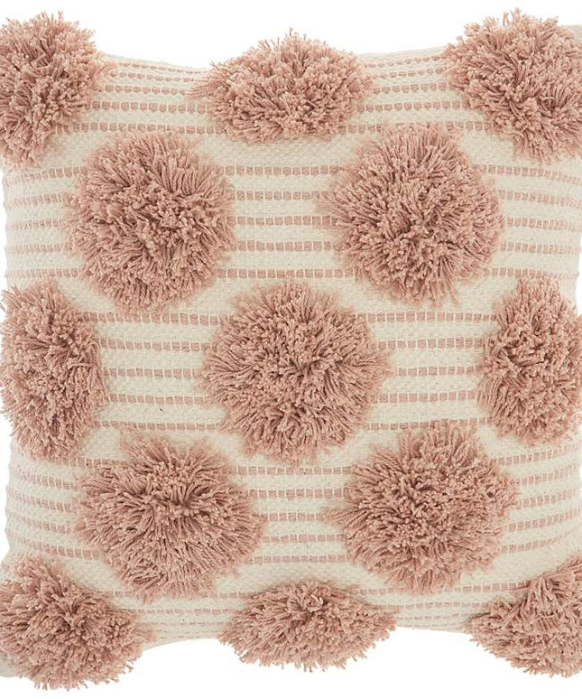 Life Styles Blush Tufted Pom Poms 18" Square Throw Pillow