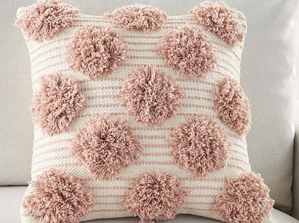 Life Styles Blush Tufted Pom Poms 18" Square Throw Pillow