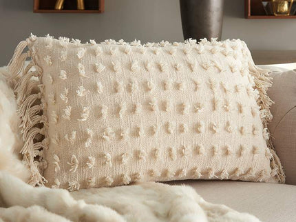 Life Styles Cream Cut Fray Texture 20"x14" Throw Pillow
