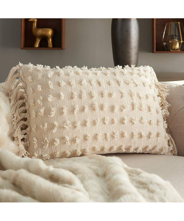 Life Styles Cream Cut Fray Texture 20"x14" Throw Pillow