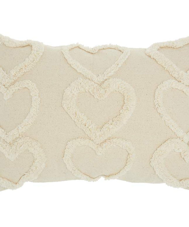 Life Styles Cream Raised Hearts 20"x14" Throw Pillow