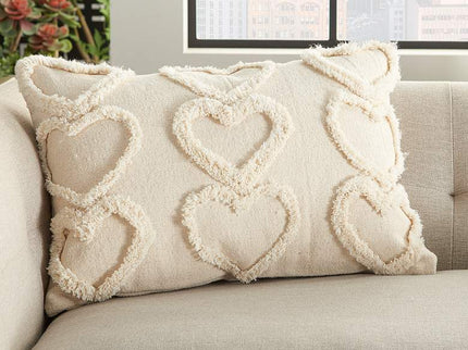 Life Styles Cream Raised Hearts 20"x14" Throw Pillow