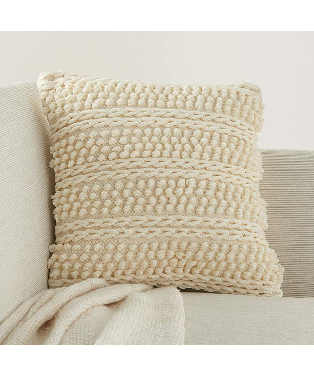 Life Styles Ivory Woven Stripes 18" Square Throw Pillow