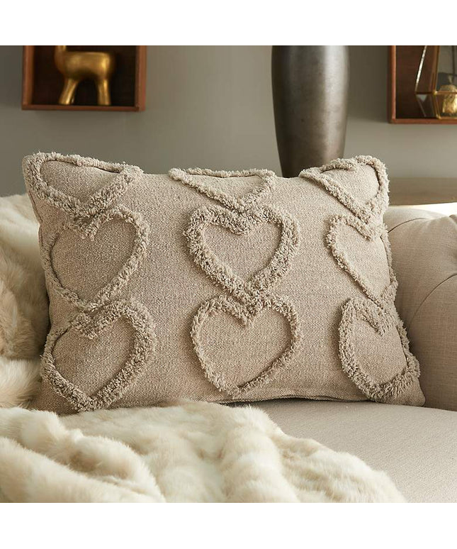 Life Styles Khaki Raised Hearts 20"x14" Throw Pillow