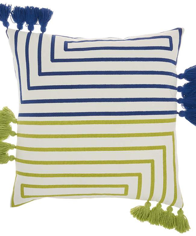 Life Styles Lime Blue Lines 18" Square Throw Pillow
