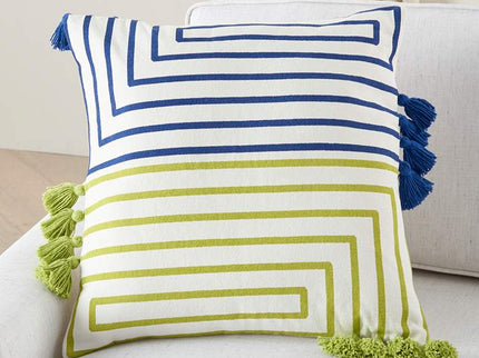 Life Styles Lime Blue Lines 18" Square Throw Pillow