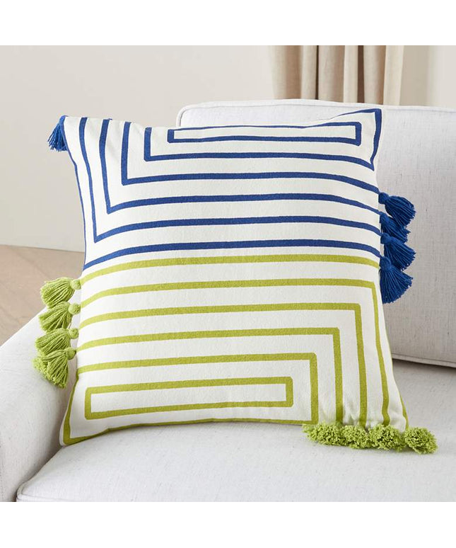 Life Styles Lime Blue Lines 18" Square Throw Pillow