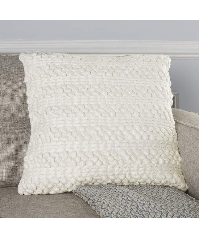 Life Styles White Woven Stripes 20" Square Throw Pillow