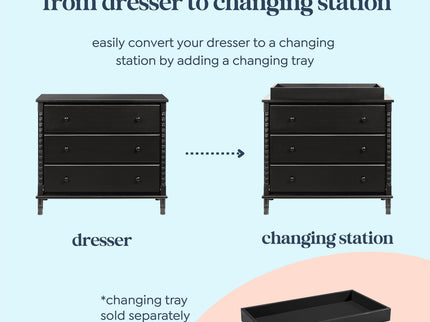 M7323E,DaVinci,Jenny Lind Spindle 3-Drawer Dresser in Ebony Black