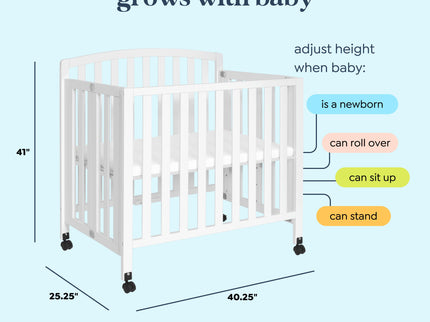 M18198W,DaVinci,Dylan Folding Portable 3-in-1 MiniCrib and TwinBed in White