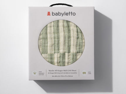 T30533,Babyletto,Moss Stripe Muslin All-Stages Midi Crib Sheet in GOTS Certified Organic Cotton