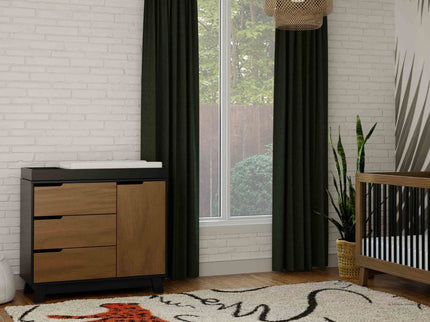 M4223BNL,Babyletto,Hudson 3-Drawer Changer Dresser w/Removable Changing Tray in Black/Natural Walnut