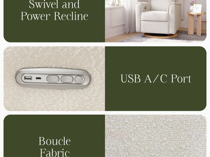 B17186WBLB,Monogram by Namesake,Willa Plus Power Glider Recliner w/ Power Headrest in Ivory Boucle with Light Wood Base