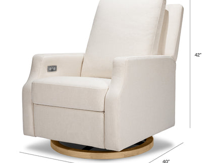 M22286PCMEWLB,Namesake,Crewe Electronic Swivel Glider Recliner in Performance Cream Eco-Weave w/Light Wood Base