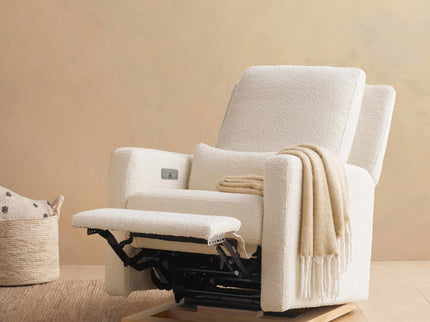 M23085WBLB,Babyletto,Sigi Glider Recliner w/ Electronic Control and USB in Ivory Boucle w/Light Wood Base