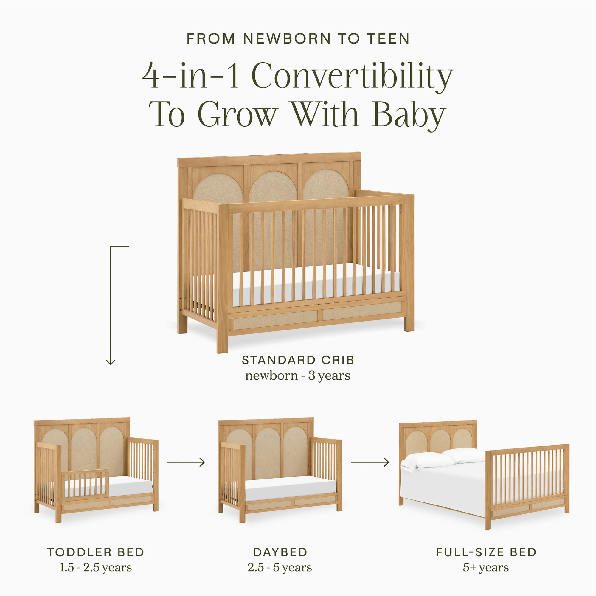 M24801HYPSEW,Namesake,Eloise 4-in-1 Convertible Crib in Honey & Performance Sand Eco-Weave