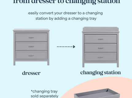 M12823G,DaVinci,Charlie 3-Drawer Dresser in Grey