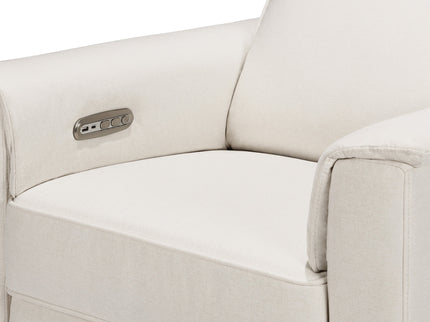 B17186PCMEWLB,Monogram by Namesake,Willa Plus Power Glider Recliner w/ Power Headrest in Performance Cream Eco-Weave w/Light Wood base