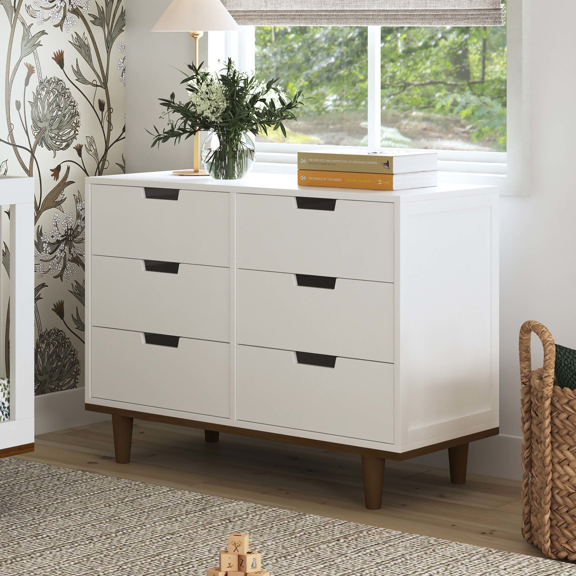 W4926WL,DaVinci,Marley 6-Drawer Double Dresser in White/Walnut