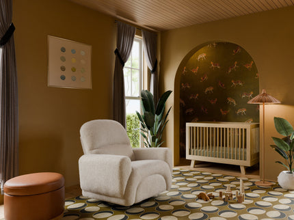 M22885TANLB,Babyletto,Naka Storage Ottoman in Vegan Tan Leather w/ Light Wood Base