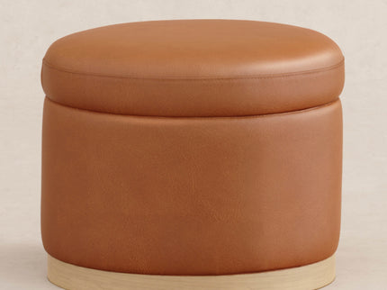 M22885TANLB,Babyletto,Naka Storage Ottoman in Vegan Tan Leather w/ Light Wood Base