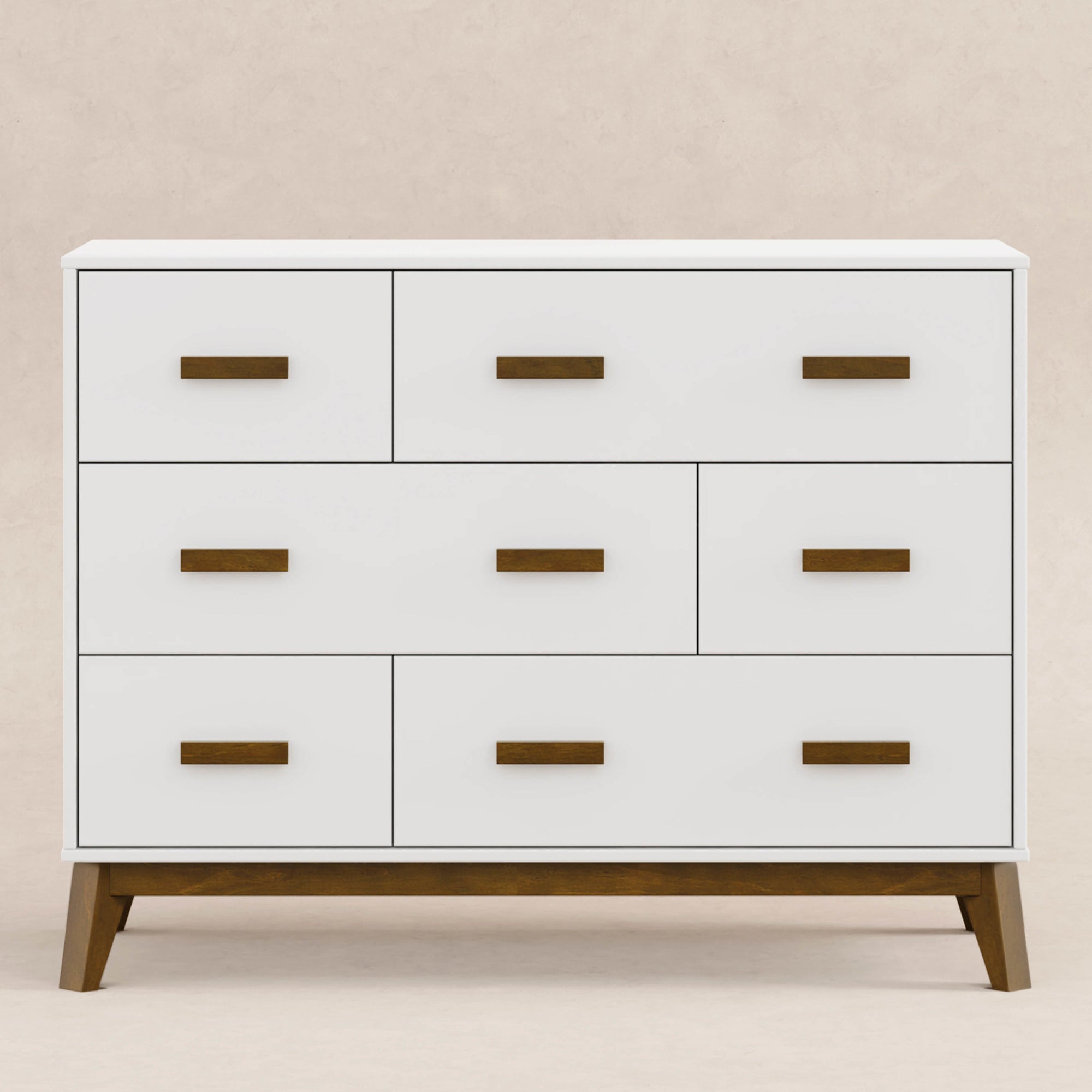 M5826WNL,Babyletto,Scoot 6-Drawer Dresser in White/Natural Walnut