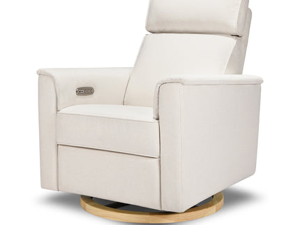B17186PCMEWLB,Monogram by Namesake,Willa Plus Power Glider Recliner w/ Power Headrest in Performance Cream Eco-Weave w/Light Wood base