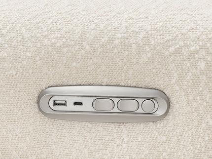 B17186WBLB,Monogram by Namesake,Willa Plus Power Glider Recliner w/ Power Headrest in Ivory Boucle with Light Wood Base