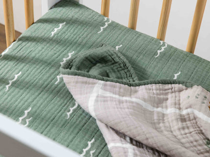 T27136,Babyletto,Ocean Waves Muslin Mini Crib Sheet in GOTS Certified Organic Cotton