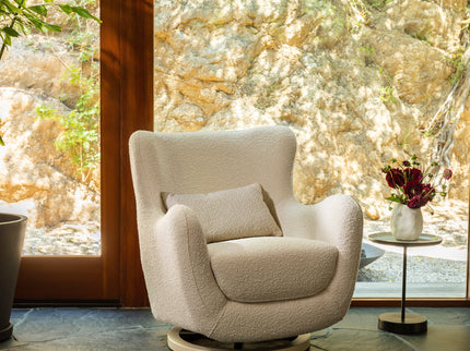 M24187WBIB,Nursery Works,Solstice Swivel Glider in Ivory Boucle w/Ivory Wood Base