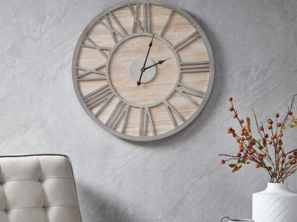 Madison Park Mason 23 1/2" Round Natural Wood Wall Clock