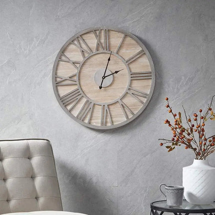 Madison Park Mason 23 1/2" Round Natural Wood Wall Clock Clock