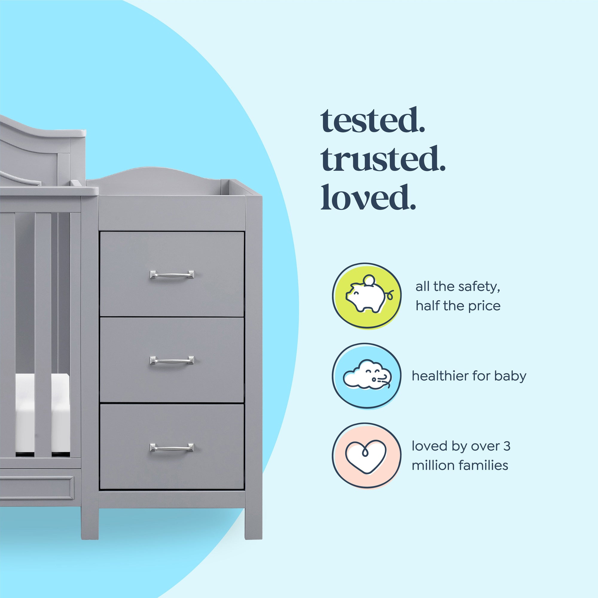 M12881G,DaVinci,Charlie 4-in-1 Convertible Mini Crib & Changer in Grey