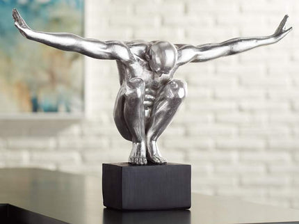 Male Gymnast Pose 19 1/2" Wide Silver Sculpture