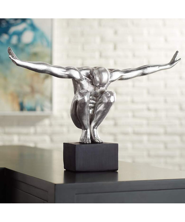 Male Gymnast Pose 19 1/2" Wide Silver Sculpture