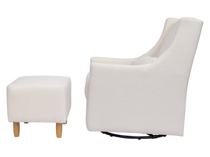M11287PCMEW,Babyletto,Toco Swivel Glider and Ottoman in Performance Cream Eco-Weave w/Natural Feet