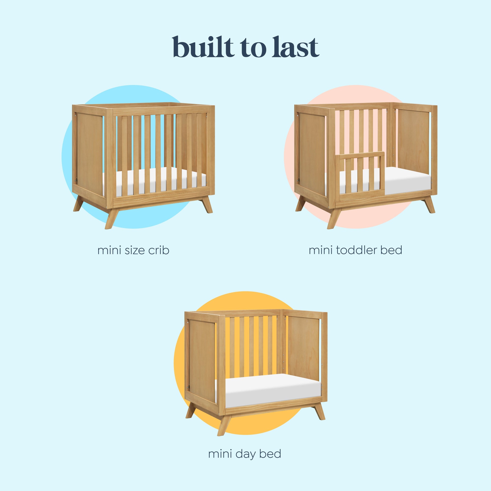 M22598HY,DaVinci,Otto 3-in-1 Convertible Mini Crib with 4 Mattress in Honey