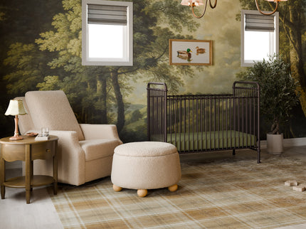 M30985CSGHF,Namesake,Tuffet Storage Ottoman in Chai Shearling w/Honey Ball Feet