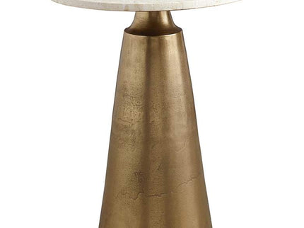 Midsummer 20" Wide Travertine and Antique Brass Accent Table