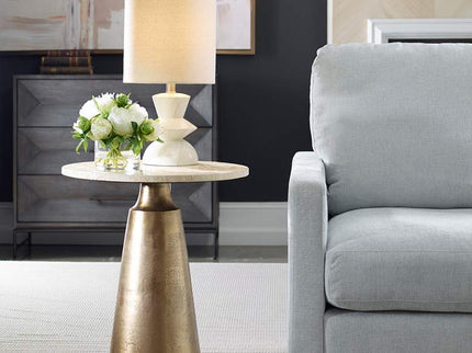 Midsummer 20" Wide Travertine and Antique Brass Accent Table