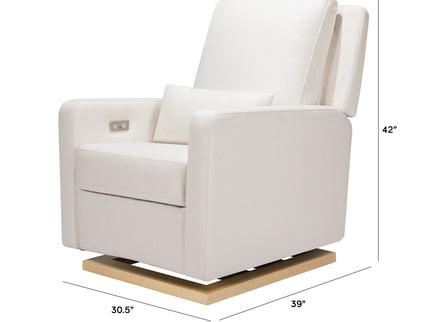 M23085PCMEWLB,Babyletto,Sigi Glider Recliner w/ Electronic Control and USB in Performance Cream Eco-Weave w/Light wood base