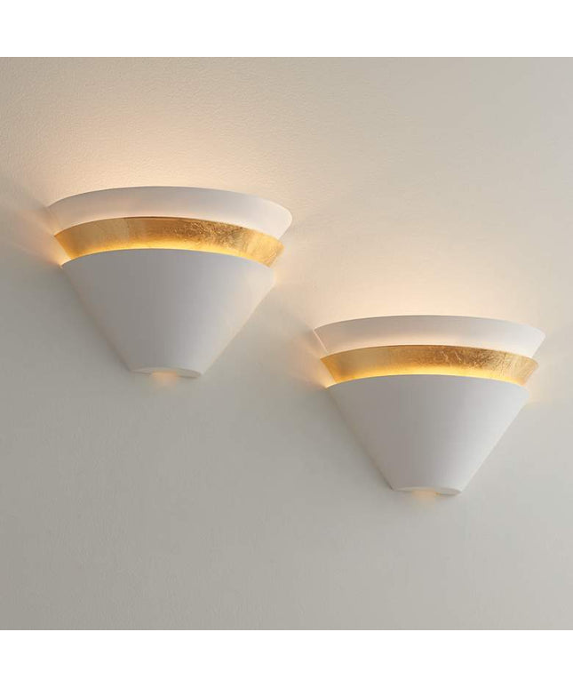 Misty 6 1/4" High White and Gold Leaf LED Wall Sconce Set of 2