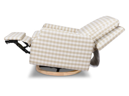 M22286TGHLB,Namesake,Crewe Electronic Swivel Glider Recliner in Tan Gingham with Light Wood Base