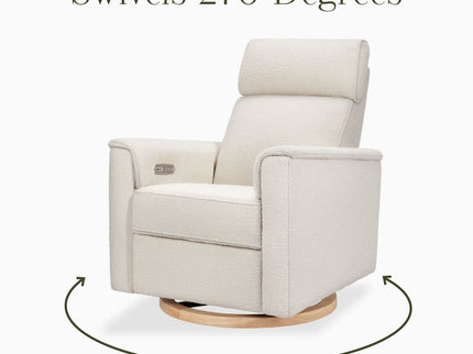 B17186WBLB,Monogram by Namesake,Willa Plus Power Glider Recliner w/ Power Headrest in Ivory Boucle with Light Wood Base