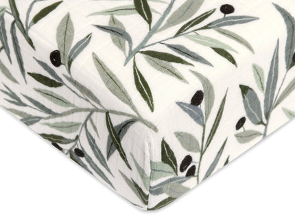 T28235,Babyletto,Olive Branches Muslin Crib Sheet in GOTS Certified Organic Cotton