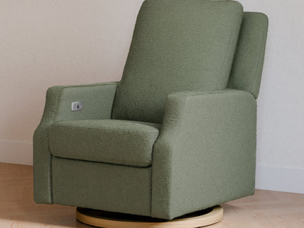 M22286OBLB,Namesake,Crewe Electronic Swivel Glider Recliner in Olive Boucle w/Light Wood Base