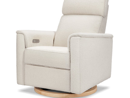 B17186WBLB,Monogram by Namesake,Willa Plus Power Glider Recliner w/ Power Headrest in Ivory Boucle with Light Wood Base