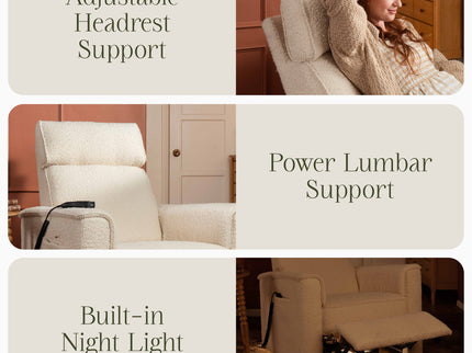 M17183PWB,Namesake,Willa Deluxe Power Glider Recliner w/Heat&Massage in Performance Ivory Boucle